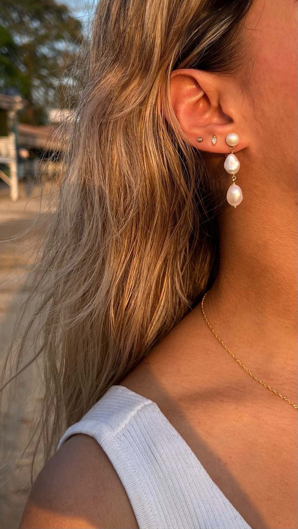 Triple Pearl Drop Earrings