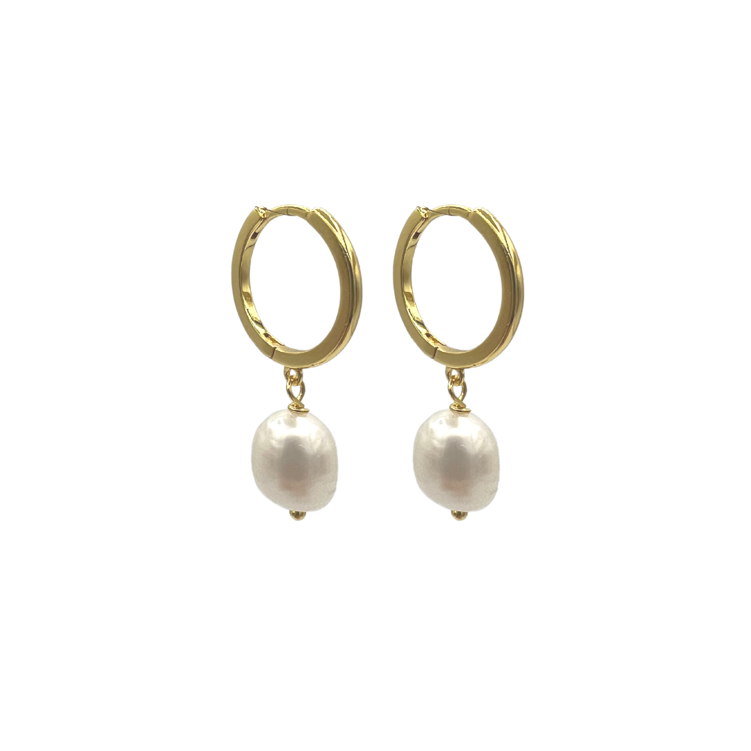 Pearl Huggie Hoop Earrings