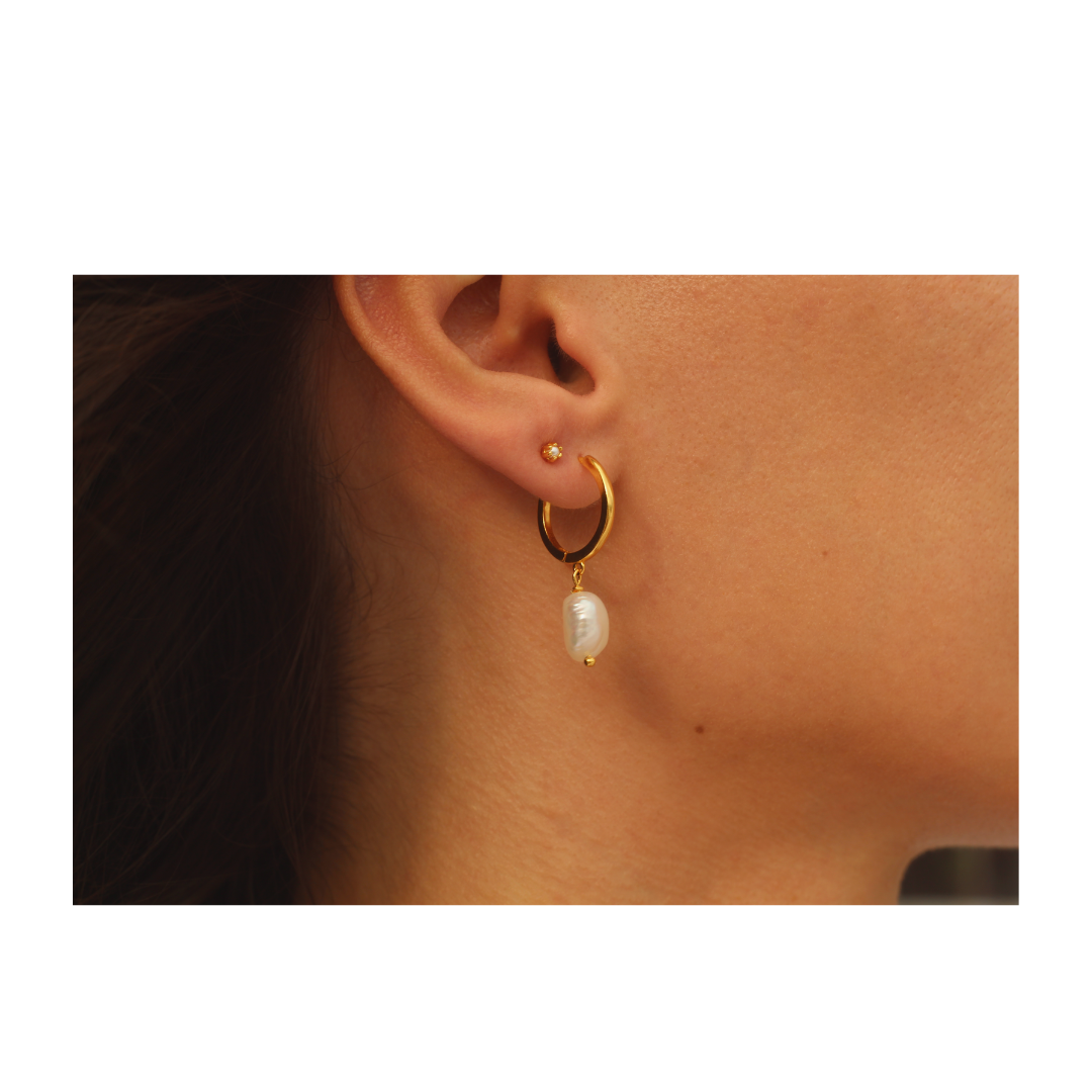 Pearl Huggie Hoop Earrings