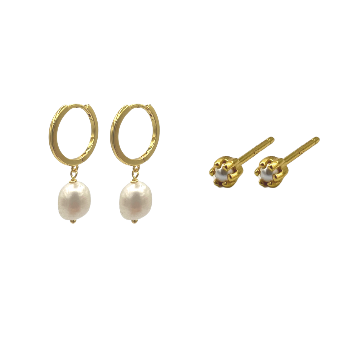 GIFT BUNDLE | PEARL HOOP EARRINGS & PEARL MINI STUDS
